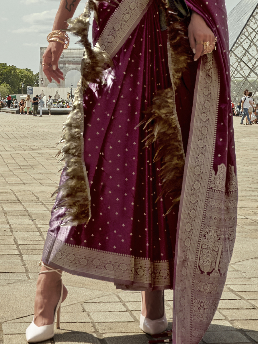 Maroon Silk Handwoven Casual Festival Classic Style Saree