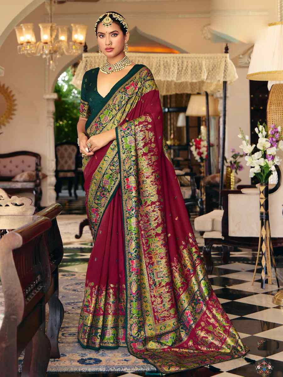 Maroon Silk Handwoven Casual Reception Festival Wedding Fancy Heavy Border Saree