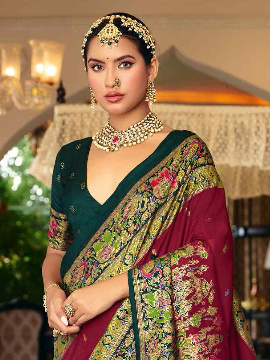 Maroon Silk Handwoven Casual Reception Festival Wedding Fancy Heavy Border Saree