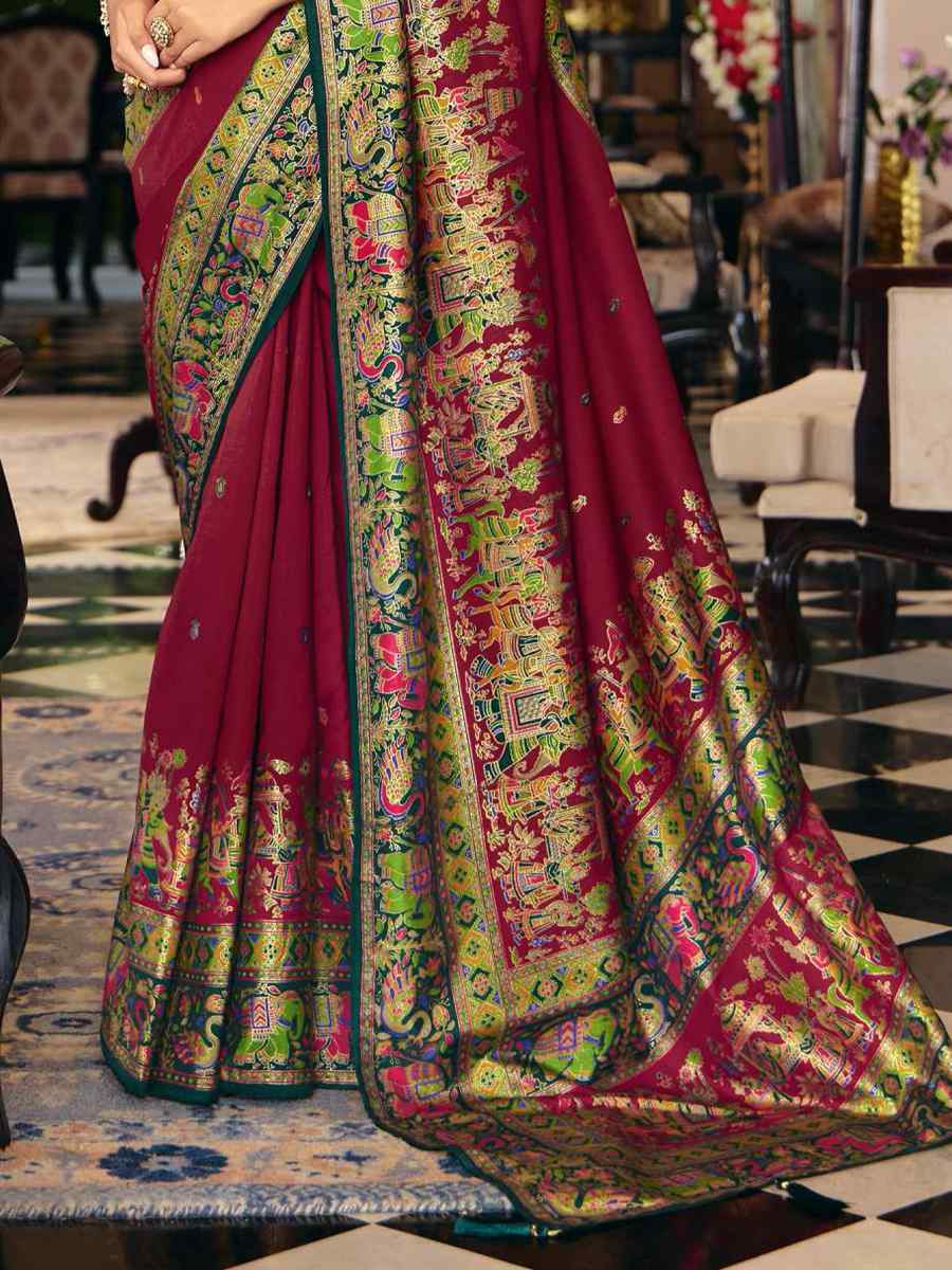 Maroon Silk Handwoven Casual Reception Festival Wedding Fancy Heavy Border Saree