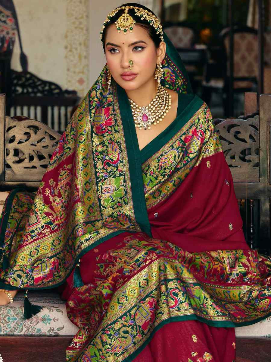 Maroon Silk Handwoven Casual Reception Festival Wedding Fancy Heavy Border Saree