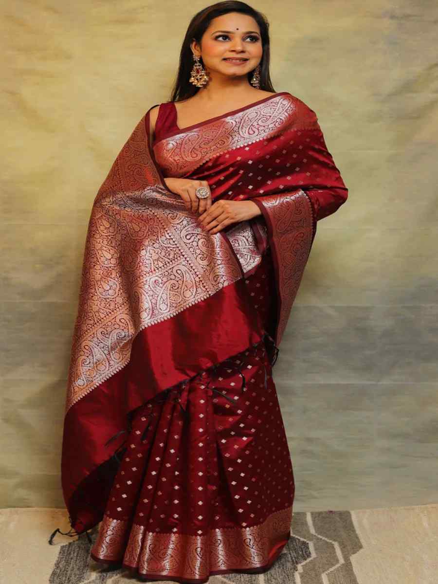 Maroon Silk Handwoven Festival Casual Heavy Border Saree
