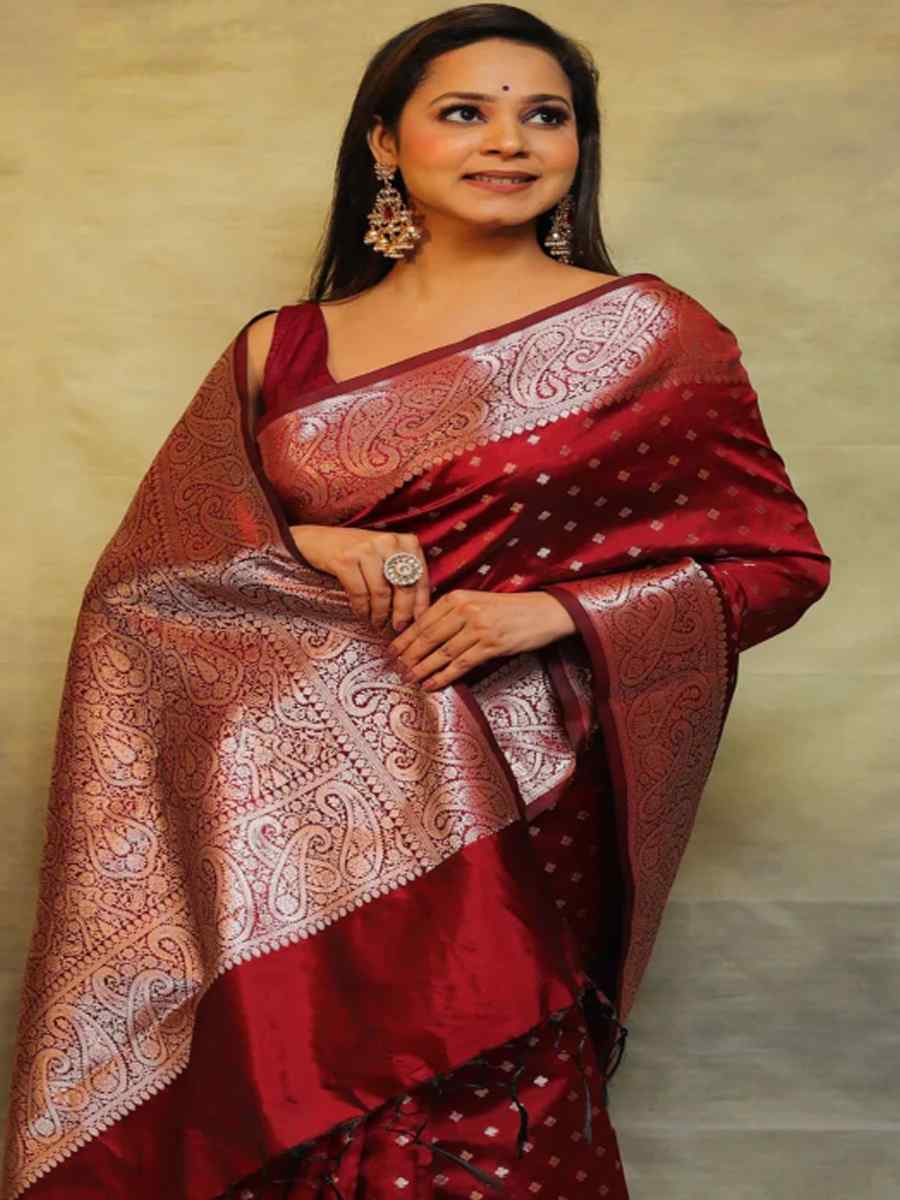 Maroon Silk Handwoven Festival Casual Heavy Border Saree