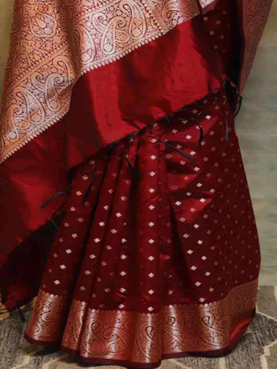 Maroon Silk Handwoven Festival Casual Heavy Border Saree