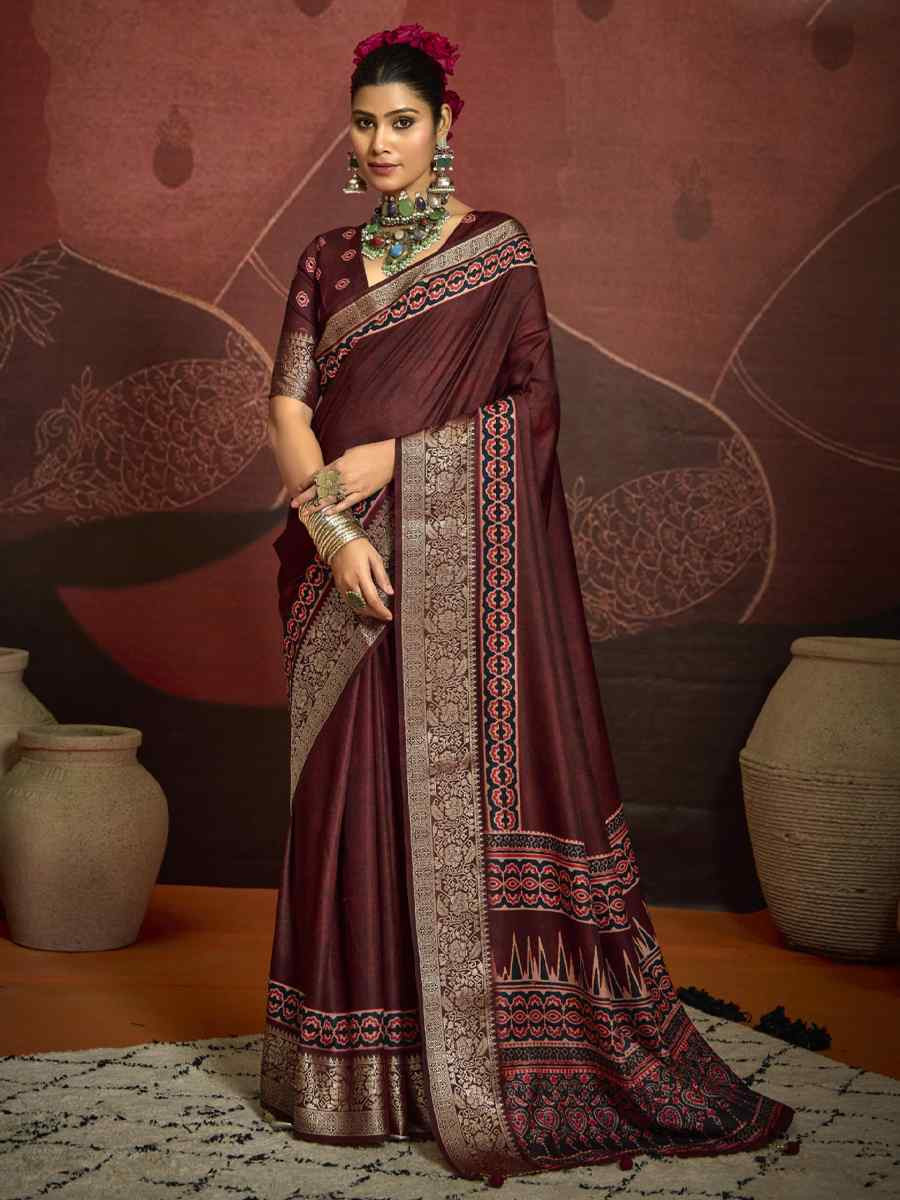 Maroon Silk Handwoven Festival Wedding Fancy Heavy Border Saree