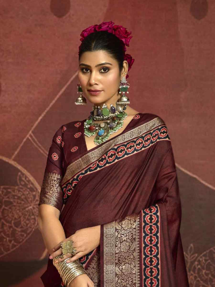 Maroon Silk Handwoven Festival Wedding Fancy Heavy Border Saree