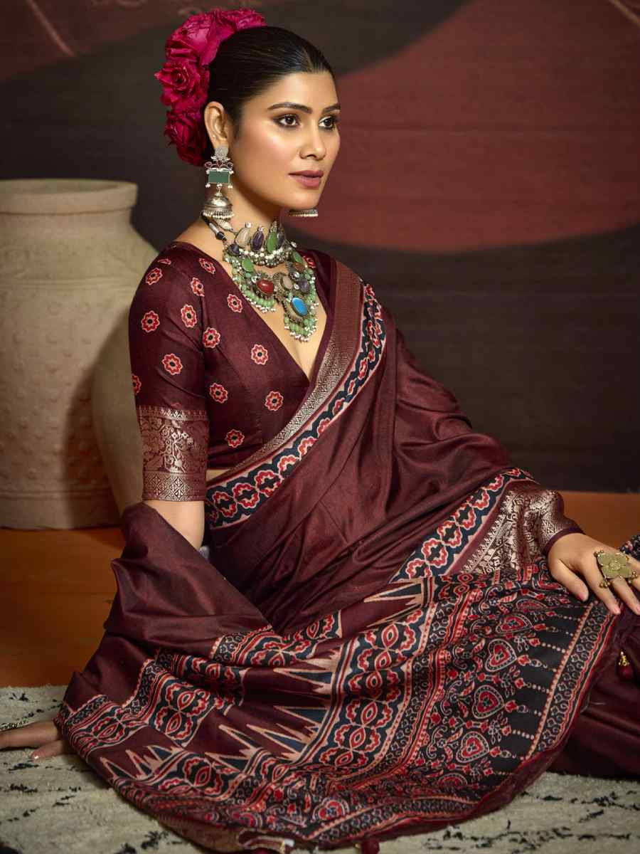 Maroon Silk Handwoven Festival Wedding Fancy Heavy Border Saree