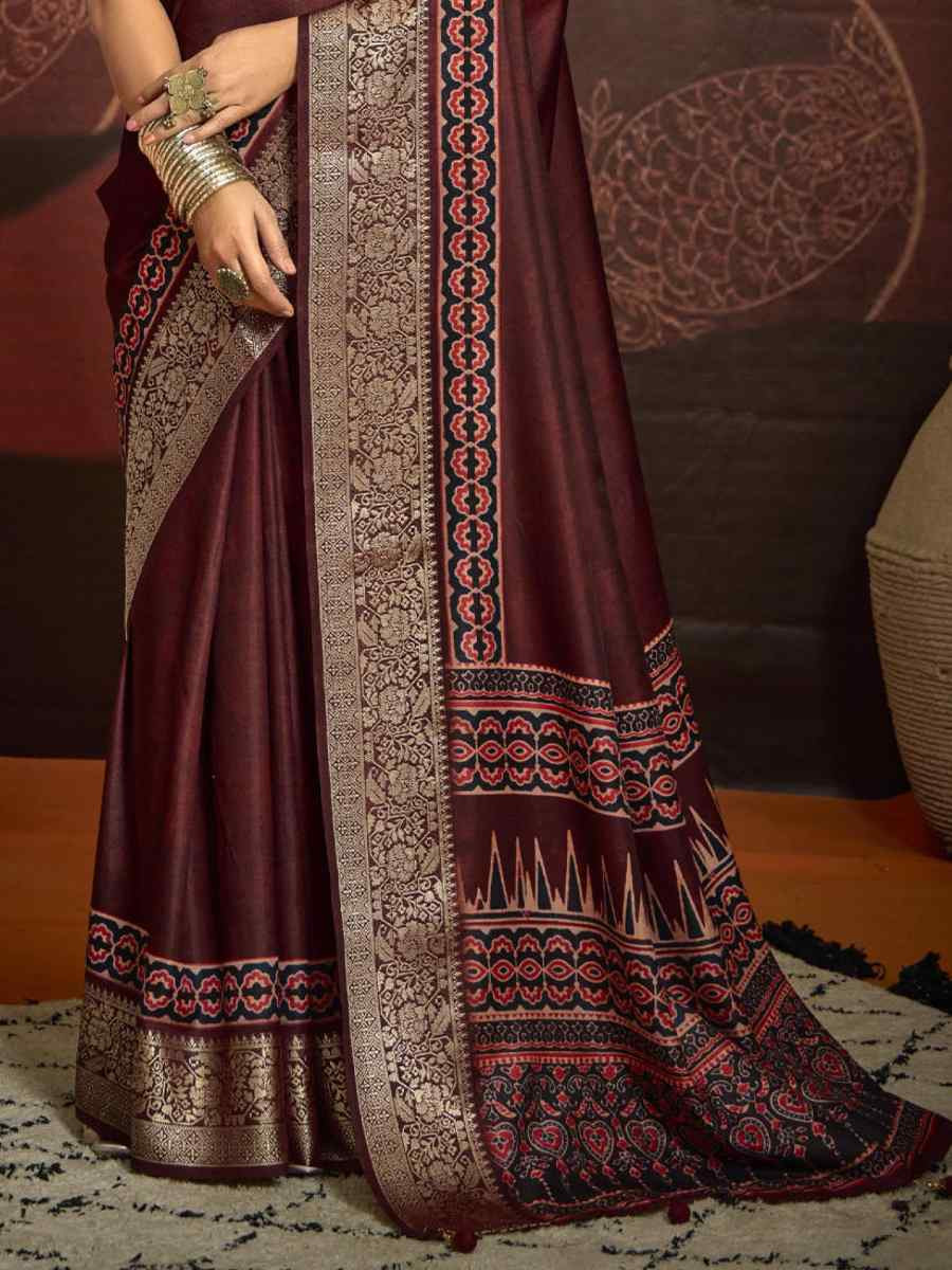 Maroon Silk Handwoven Festival Wedding Fancy Heavy Border Saree