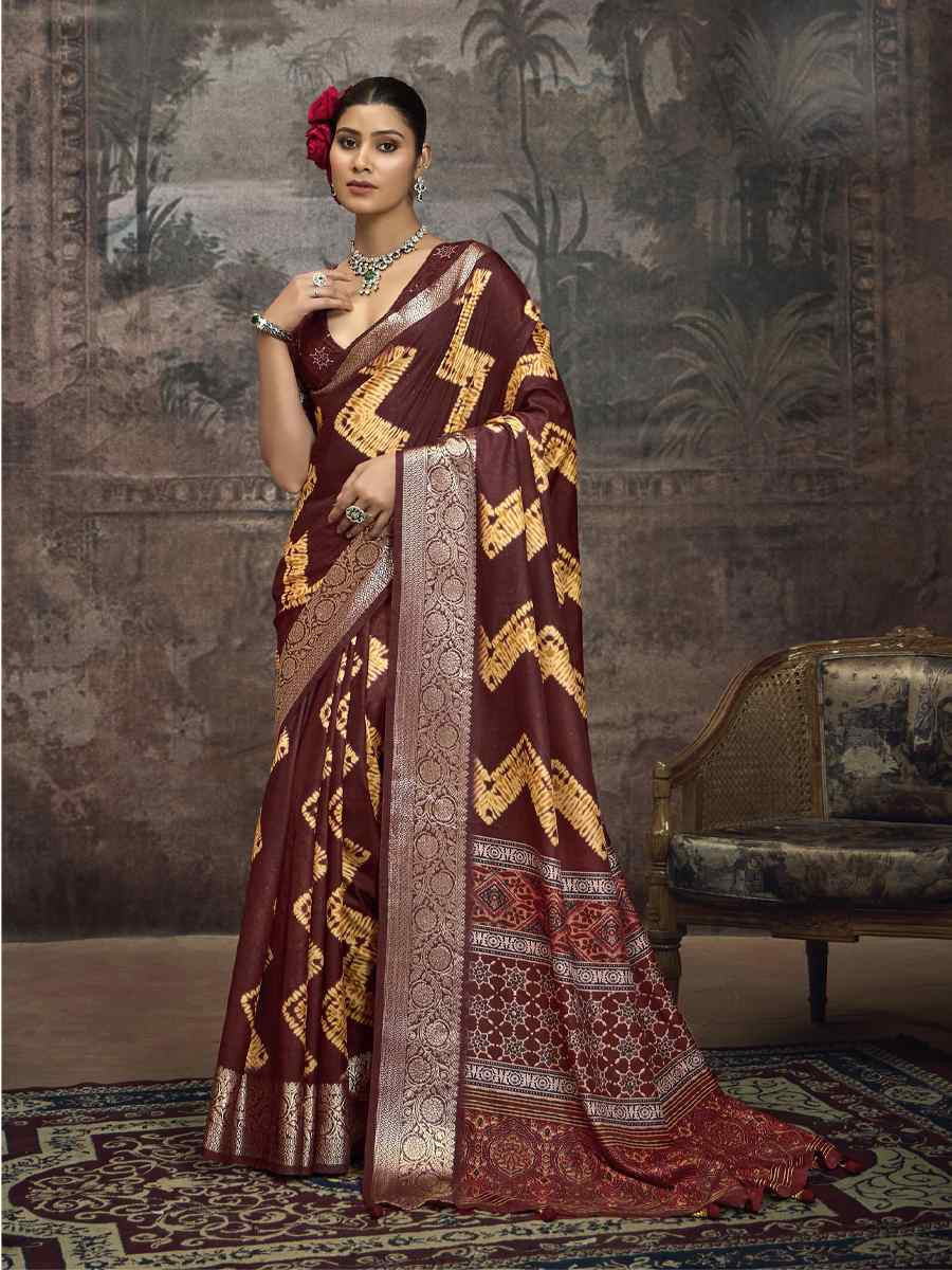 Maroon Silk Handwoven Festival Wedding Fancy Heavy Border Saree