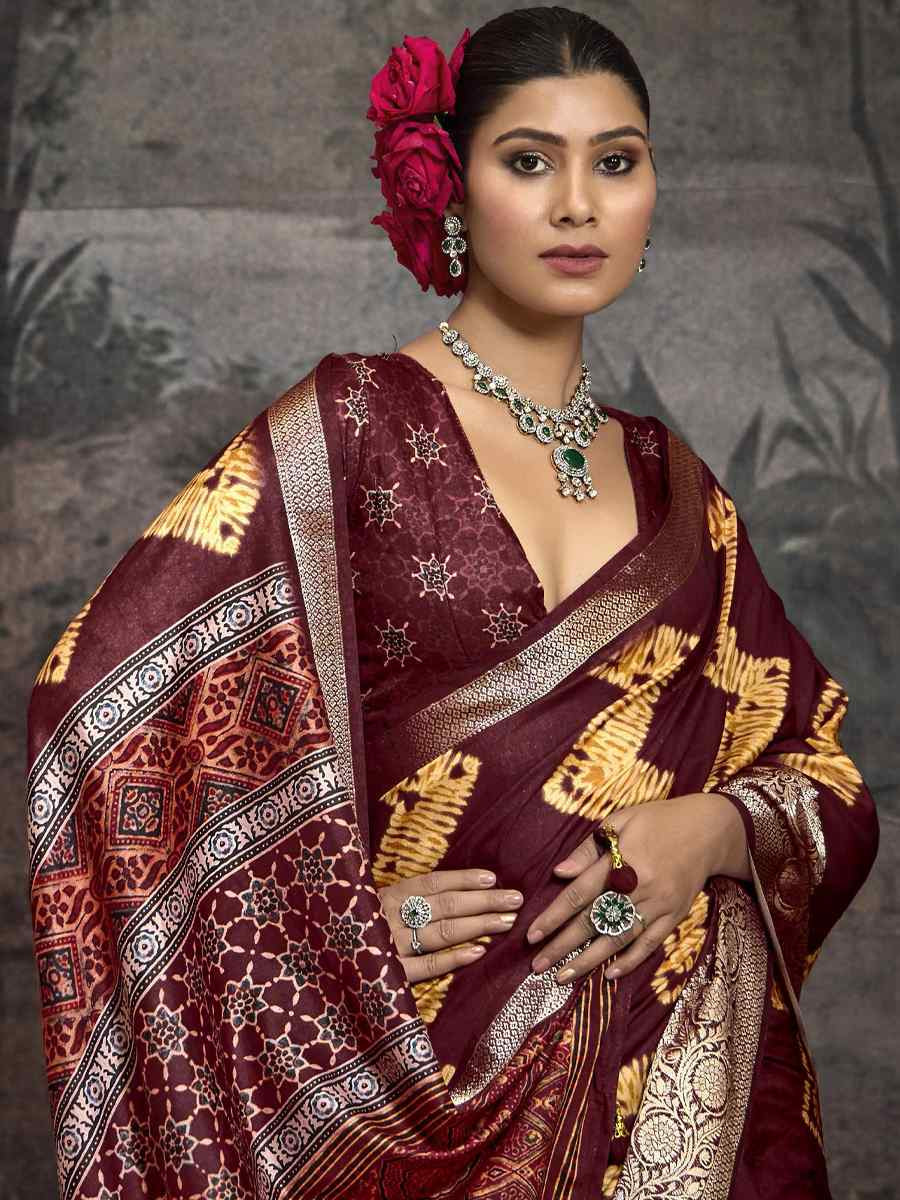 Maroon Silk Handwoven Festival Wedding Fancy Heavy Border Saree