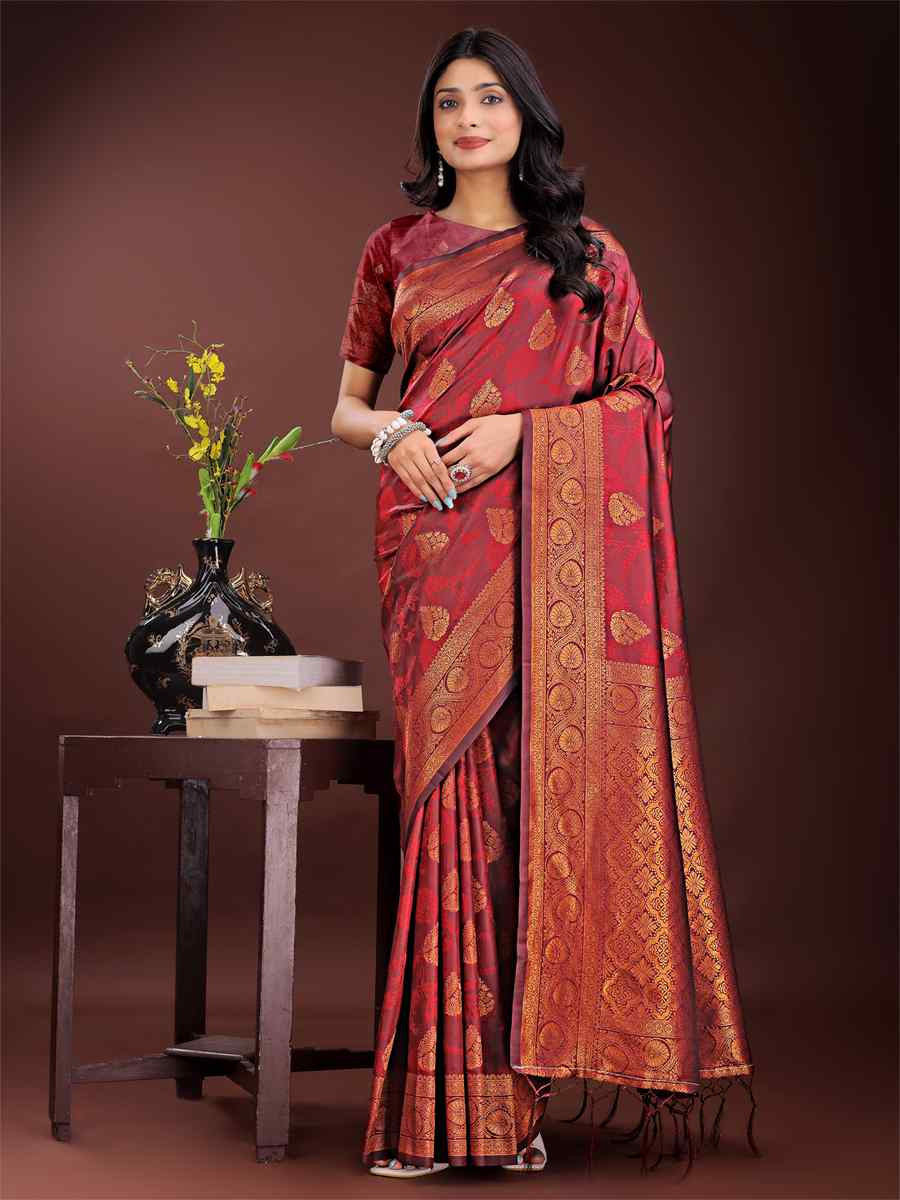 Maroon Silk Handwoven Festival Wedding Fancy Heavy Border Saree