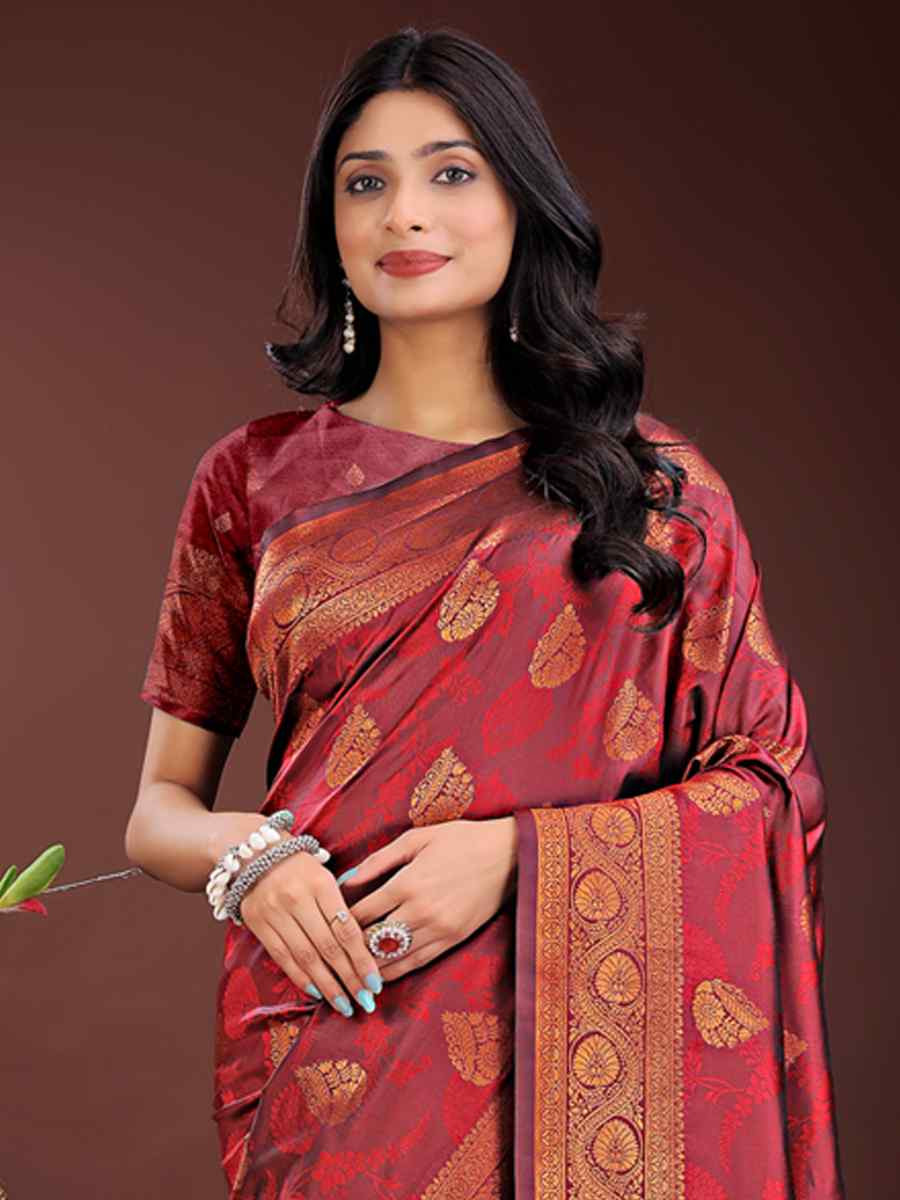 Maroon Silk Handwoven Festival Wedding Fancy Heavy Border Saree