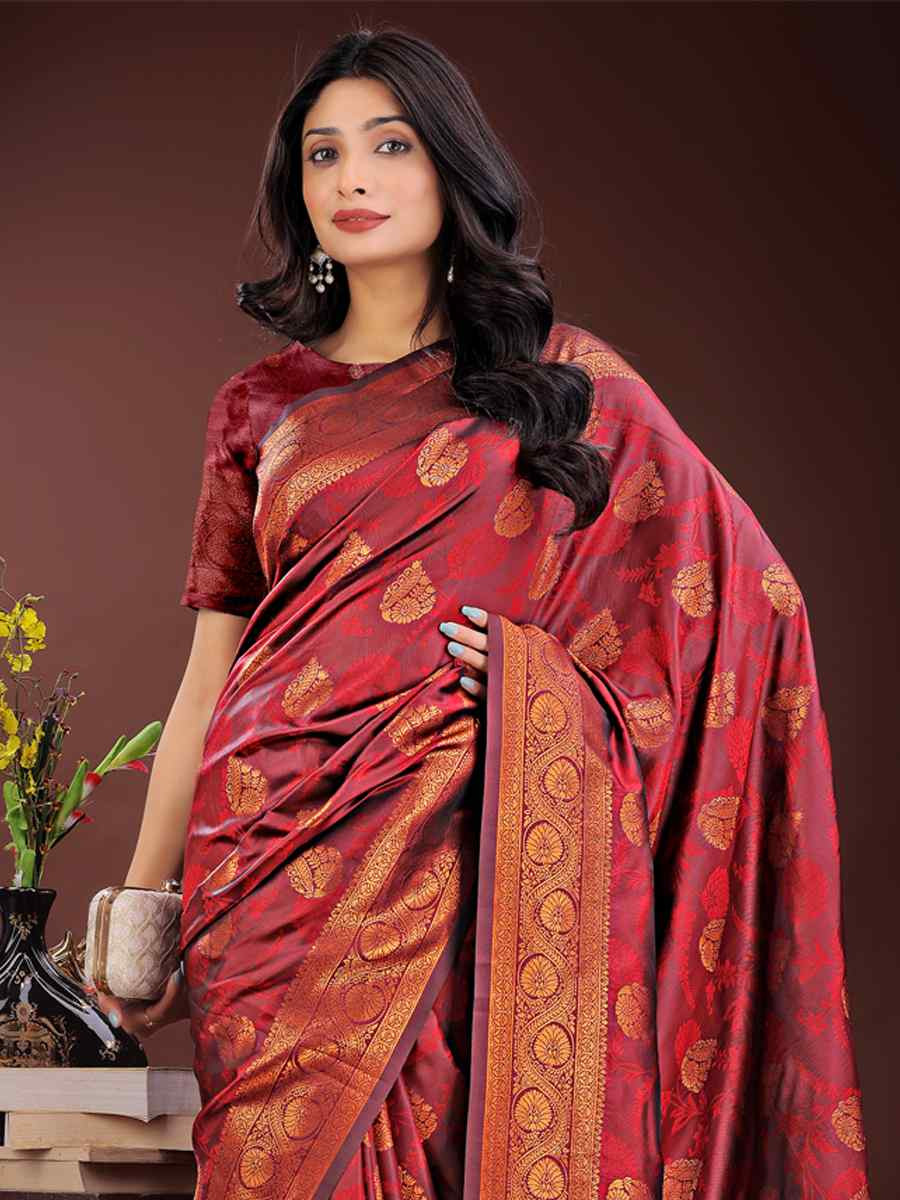 Maroon Silk Handwoven Festival Wedding Fancy Heavy Border Saree