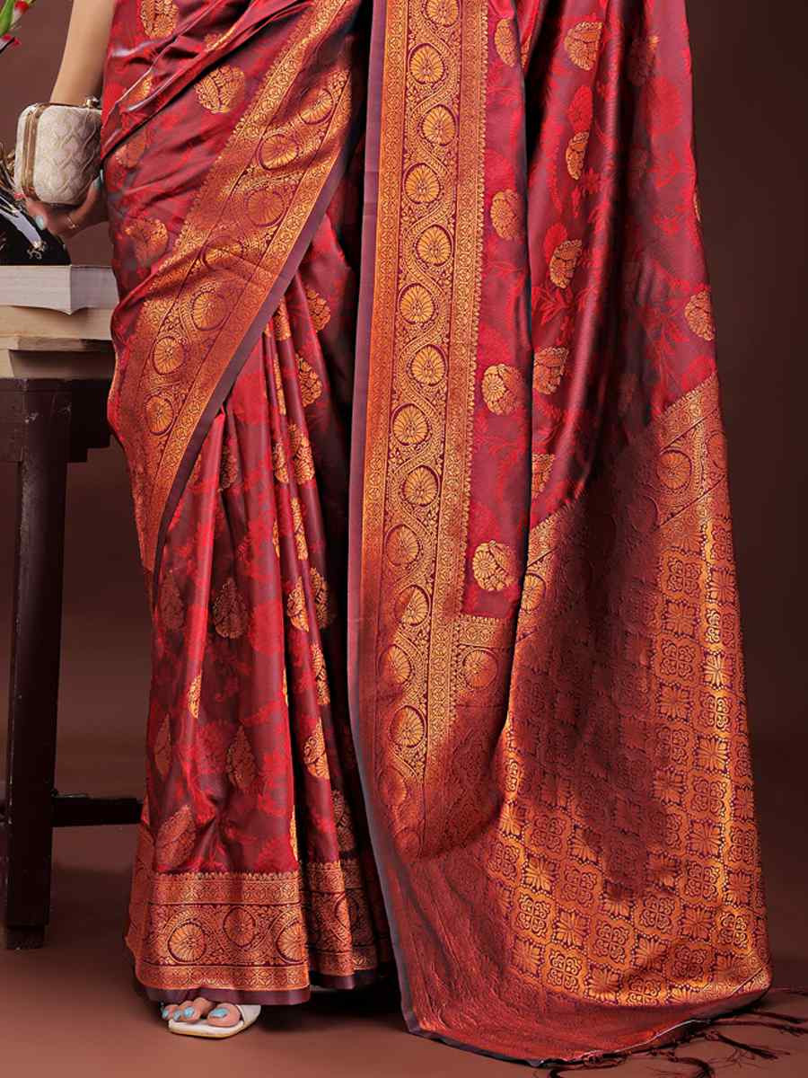 Maroon Silk Handwoven Festival Wedding Fancy Heavy Border Saree
