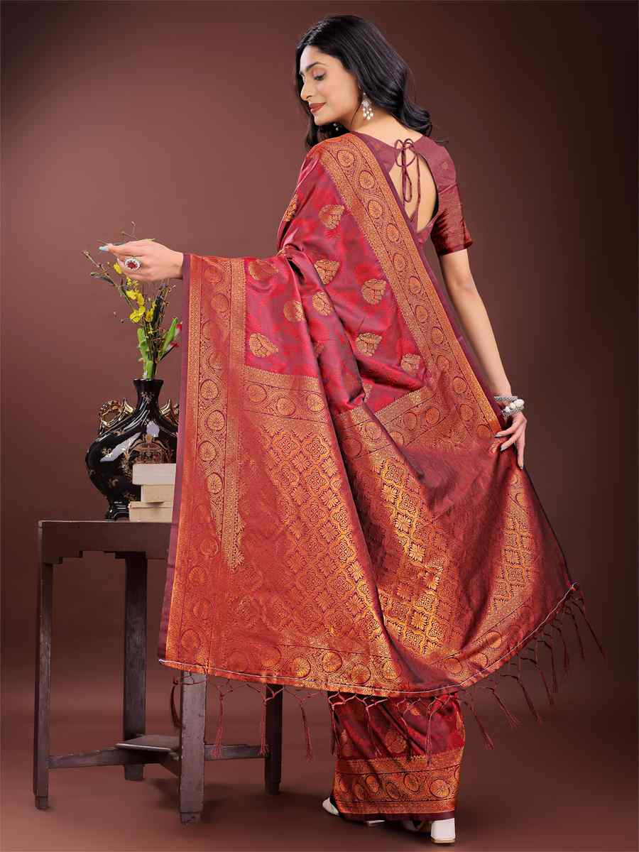Maroon Silk Handwoven Festival Wedding Fancy Heavy Border Saree