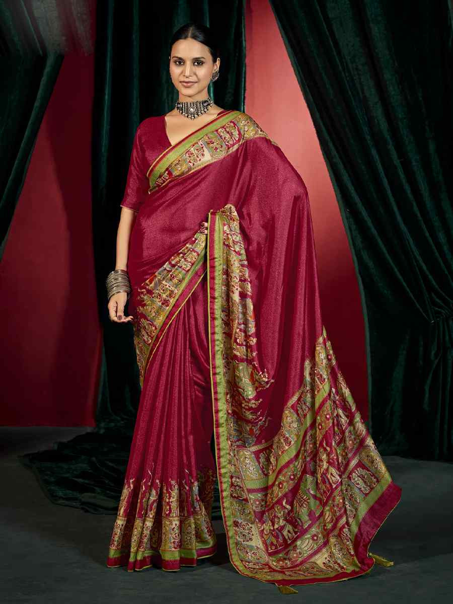 Maroon Silk Handwoven Traditional Bridal Reception Festival Wedding Fancy Heavy Border Saree