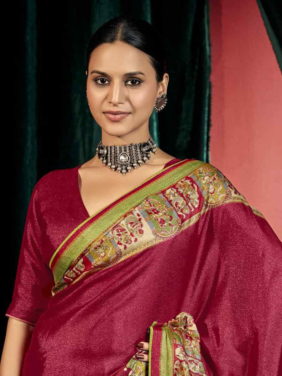 Maroon Silk Handwoven Traditional Bridal Reception Festival Wedding Fancy Heavy Border Saree