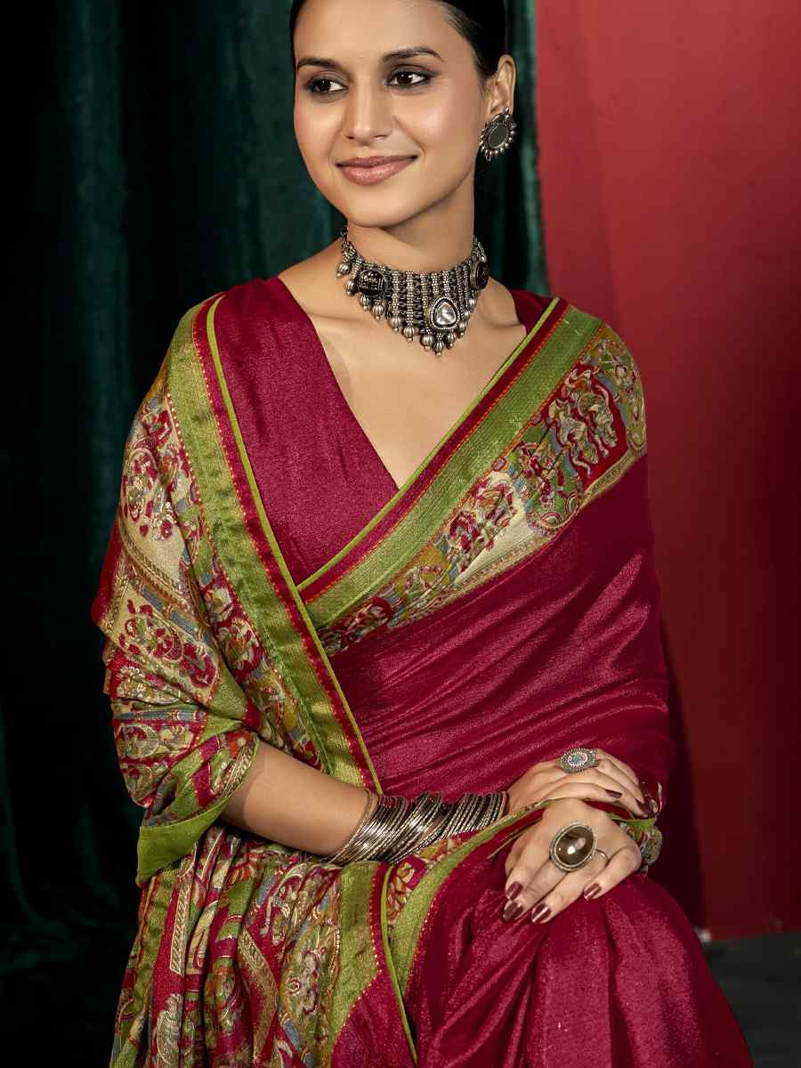 Maroon Silk Handwoven Traditional Bridal Reception Festival Wedding Fancy Heavy Border Saree