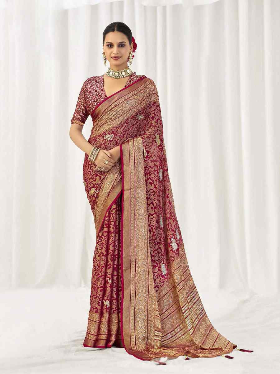 Maroon Silk Handwoven Traditional Bridal Reception Festival Wedding Fancy Heavy Border Sarees