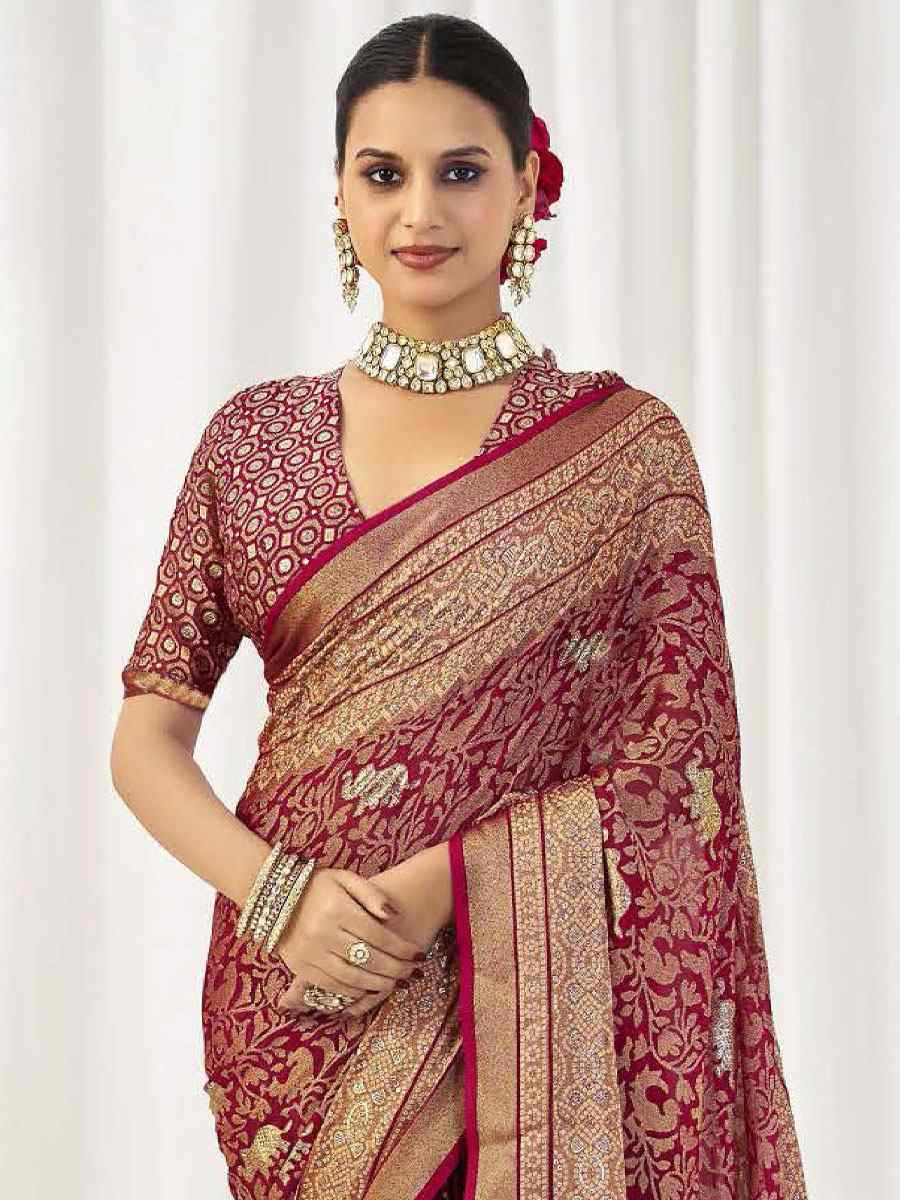 Maroon Silk Handwoven Traditional Bridal Reception Festival Wedding Fancy Heavy Border Sarees