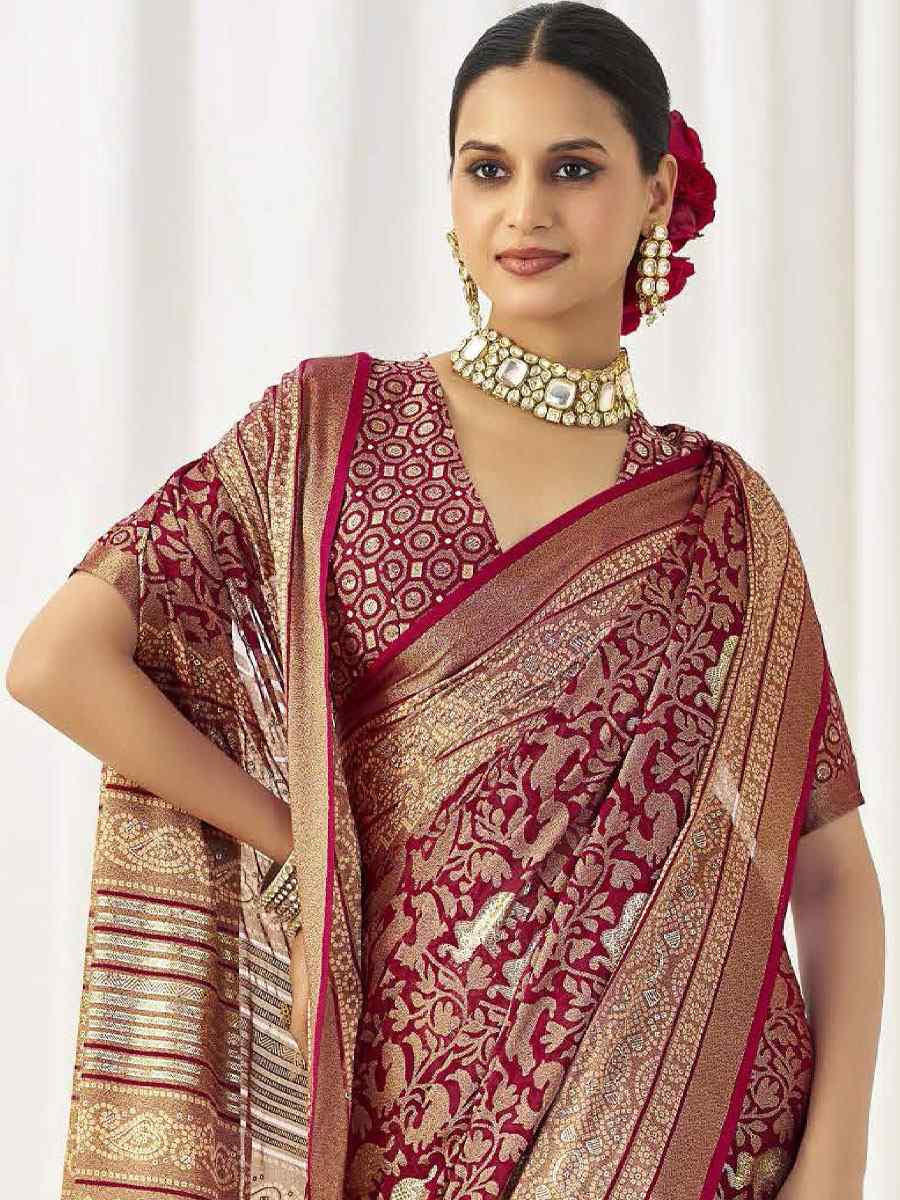 Maroon Silk Handwoven Traditional Bridal Reception Festival Wedding Fancy Heavy Border Sarees