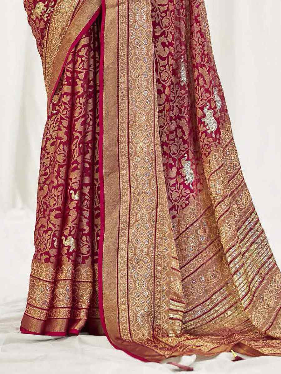 Maroon Silk Handwoven Traditional Bridal Reception Festival Wedding Fancy Heavy Border Sarees
