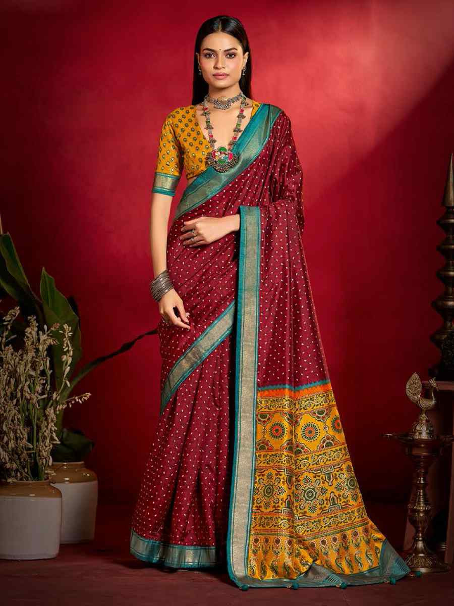 Maroon Silk Handwoven Traditional Bridal Reception Festival Wedding Fancy Heavy Border Sarees