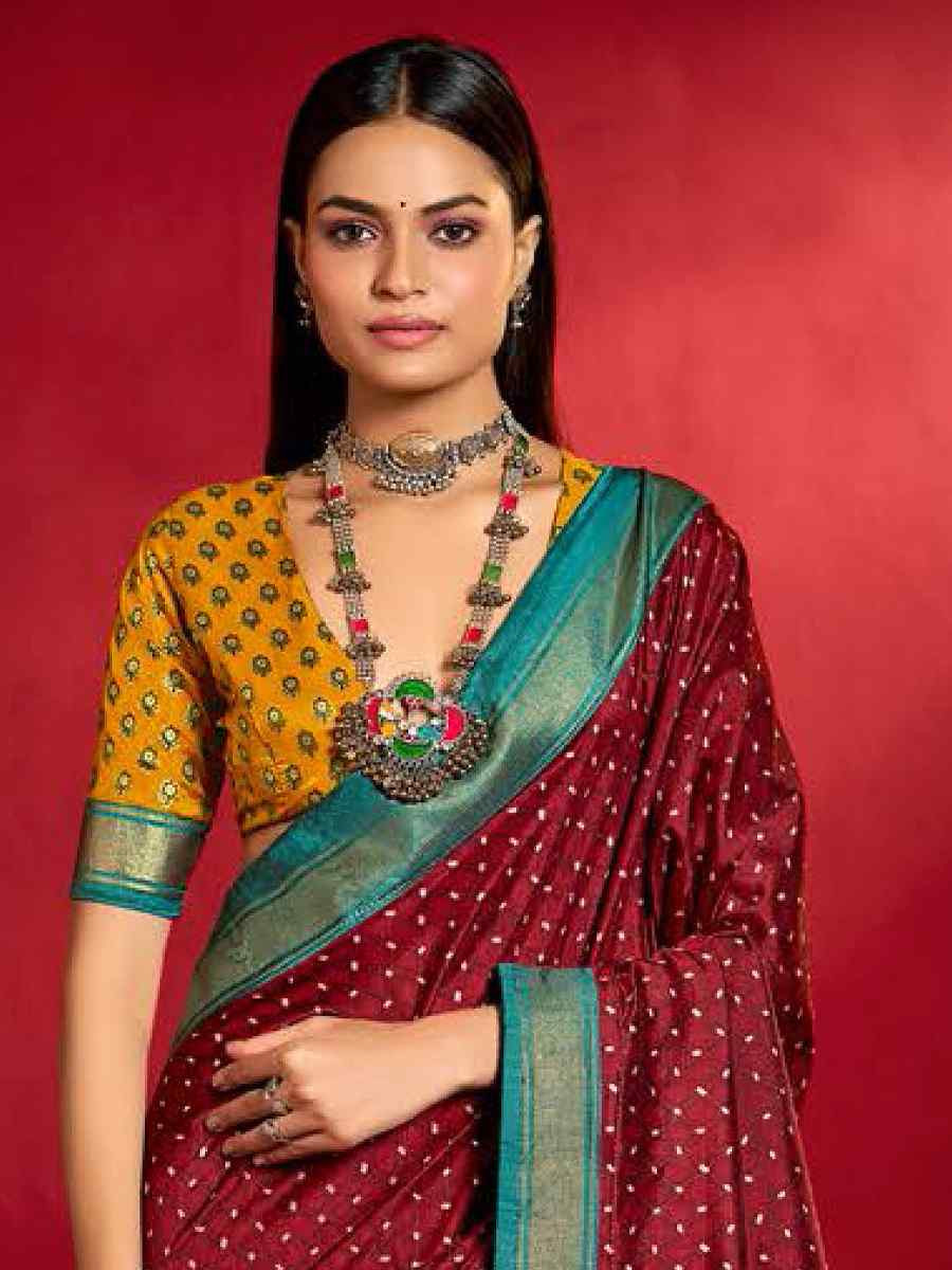 Maroon Silk Handwoven Traditional Bridal Reception Festival Wedding Fancy Heavy Border Sarees