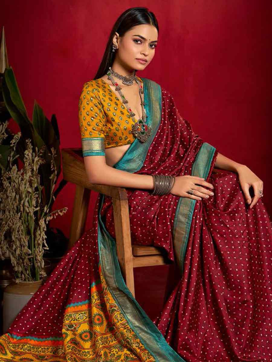 Maroon Silk Handwoven Traditional Bridal Reception Festival Wedding Fancy Heavy Border Sarees