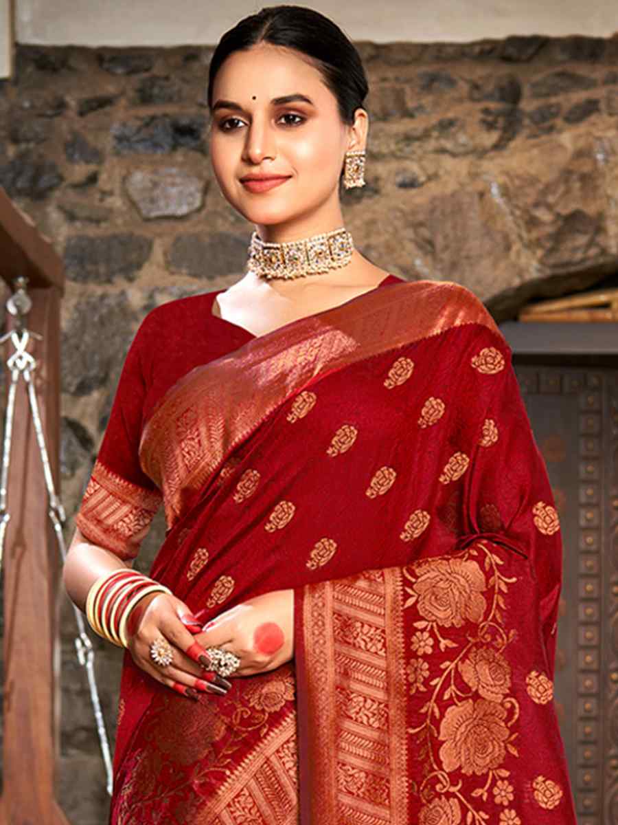 Maroon Silk Handwoven Wedding Festival Heavy Border Saree