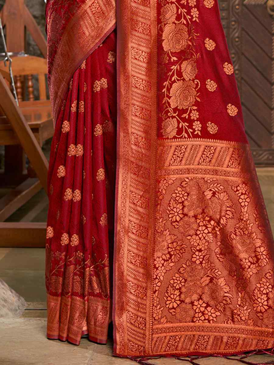 Maroon Silk Handwoven Wedding Festival Heavy Border Saree