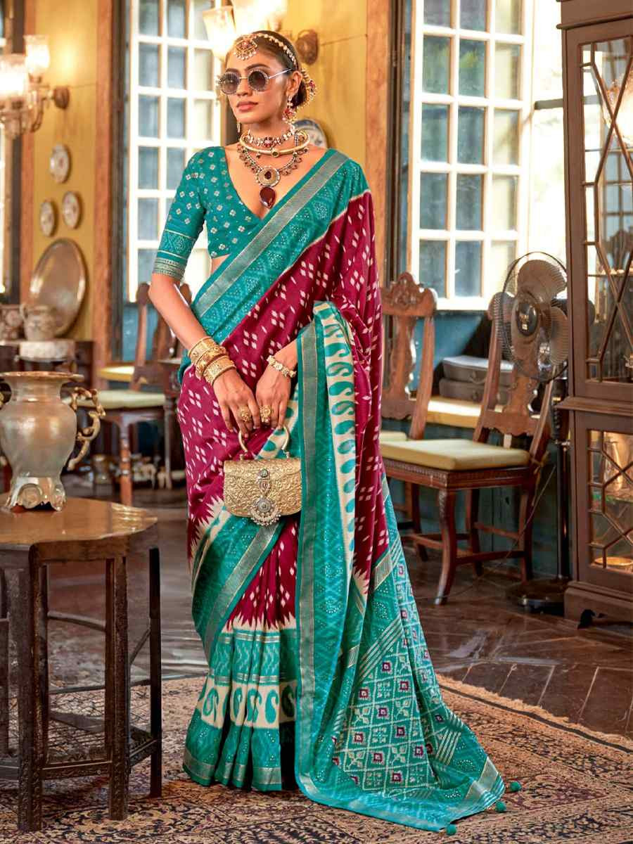 Maroon Silk Printed Festival Wedding Fancy Heavy Border Saree