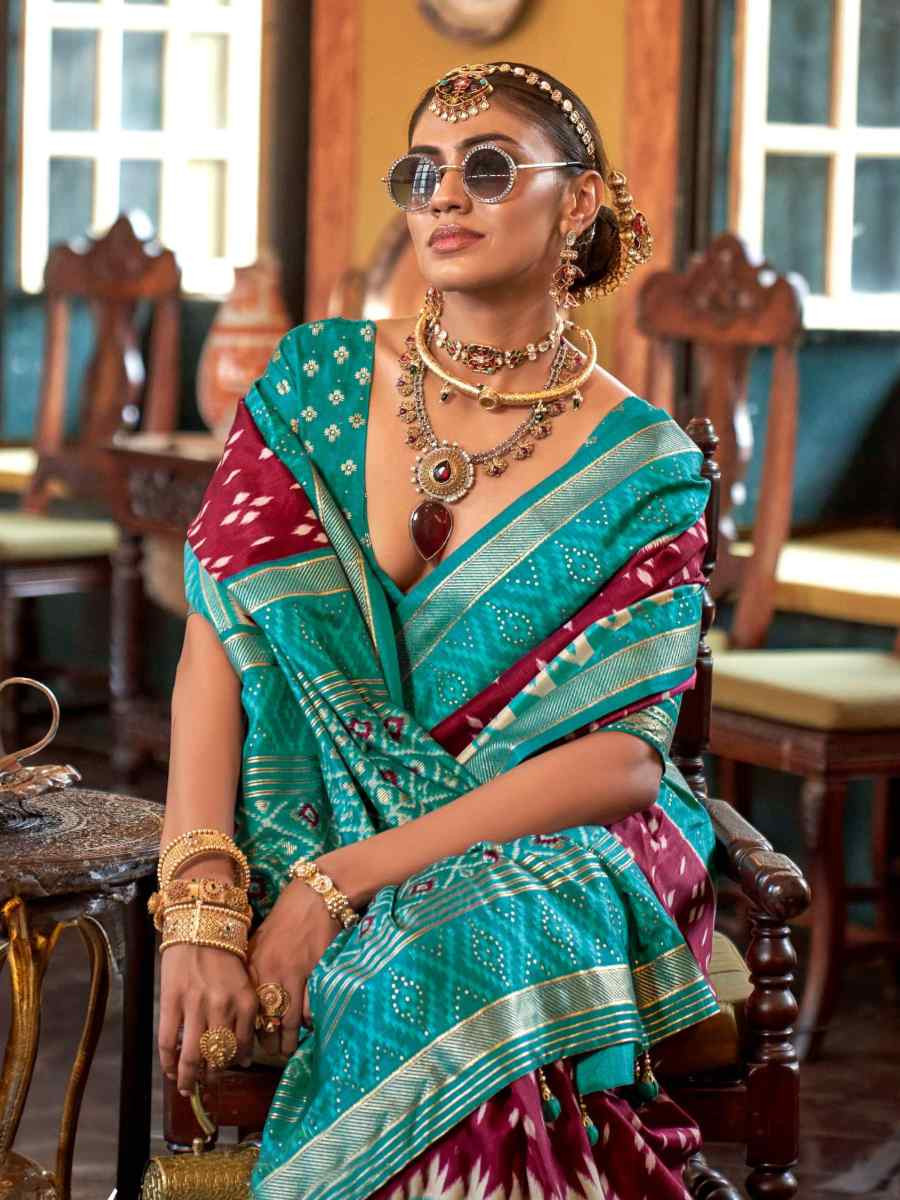 Maroon Silk Printed Festival Wedding Fancy Heavy Border Saree