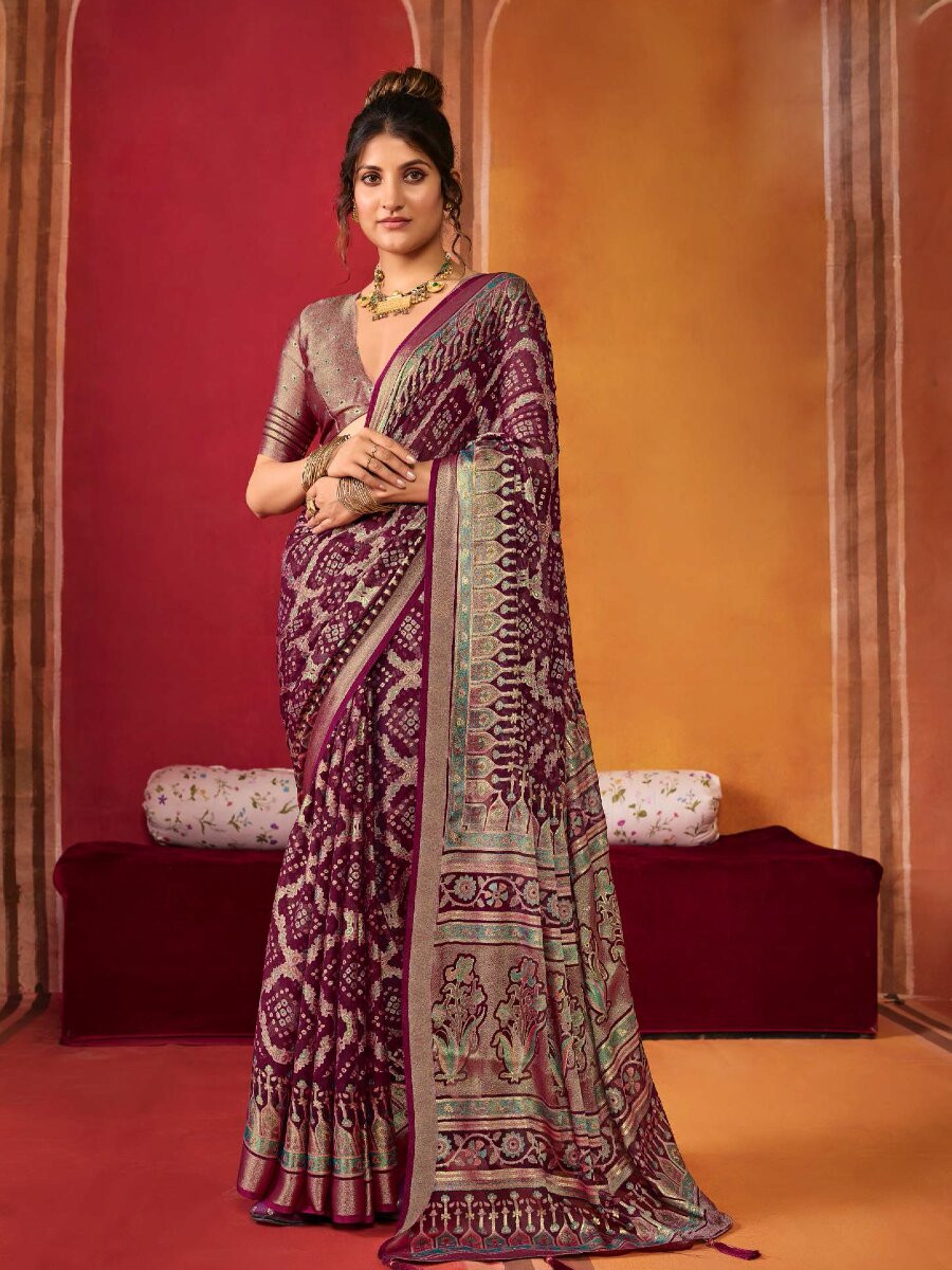 Maroon Silk Printed Wedding Reception Party Festival Casual Heavy Border Sarees