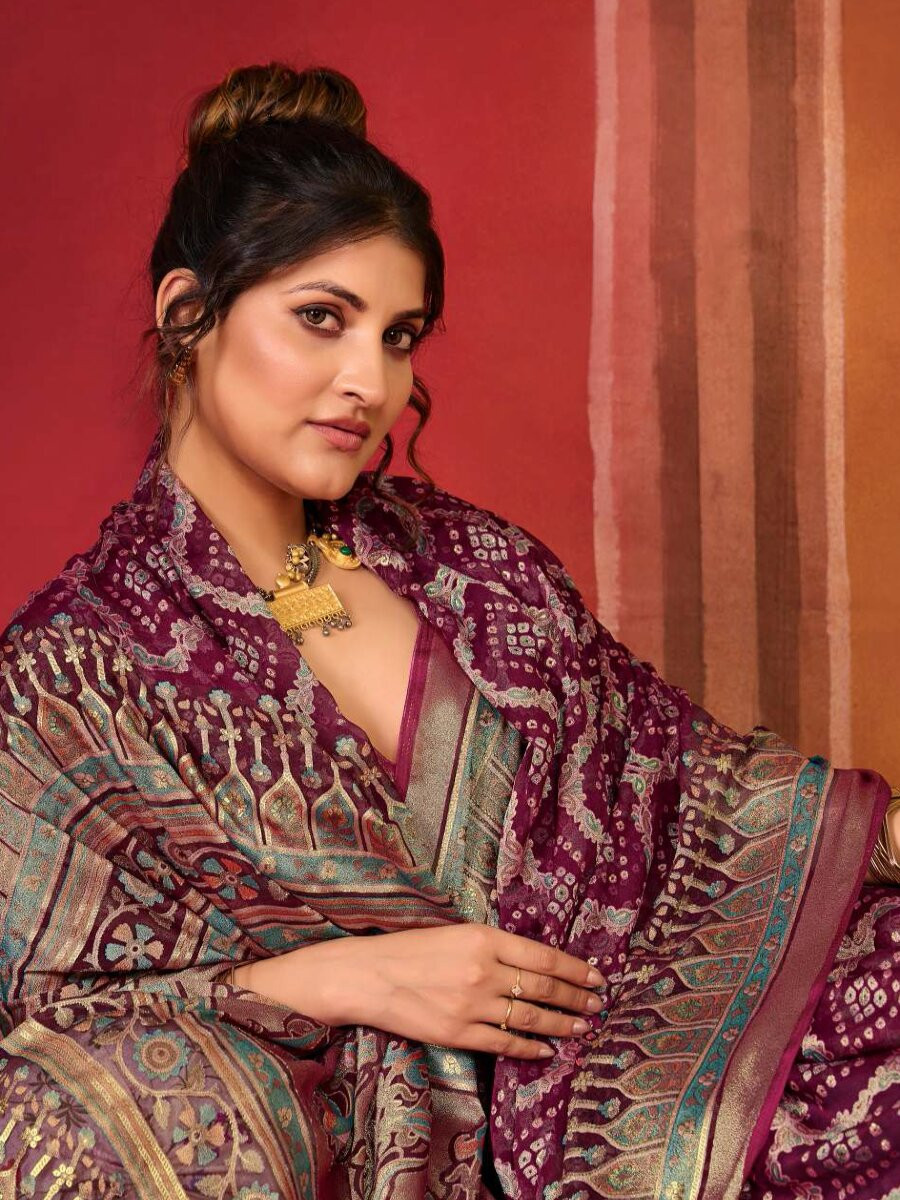 Maroon Silk Printed Wedding Reception Party Festival Casual Heavy Border Sarees