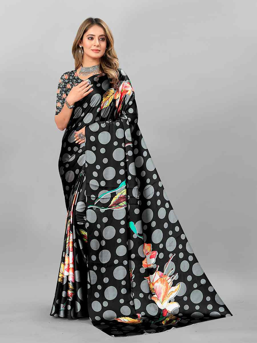 Maroon Silk Satin Printed Festival Casual Contemporary Saree