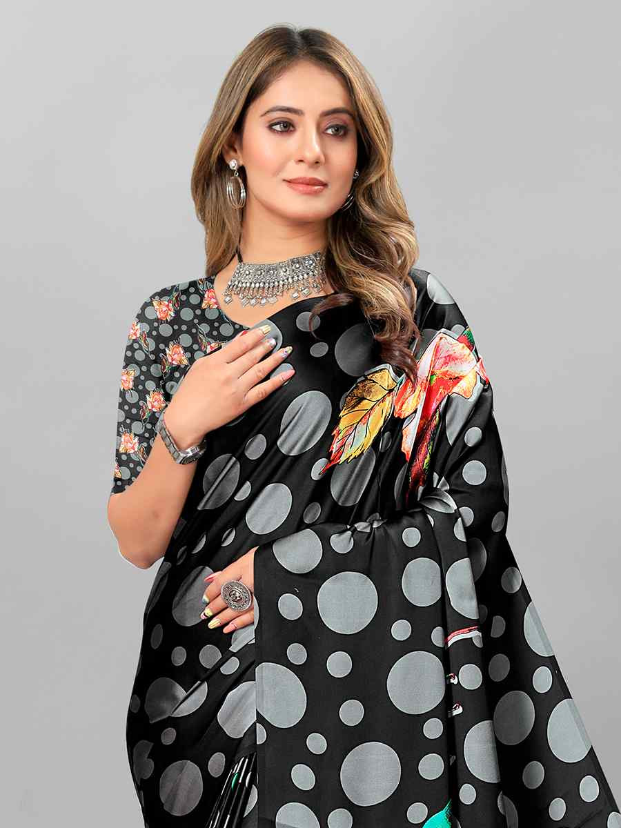 Maroon Silk Satin Printed Festival Casual Contemporary Saree