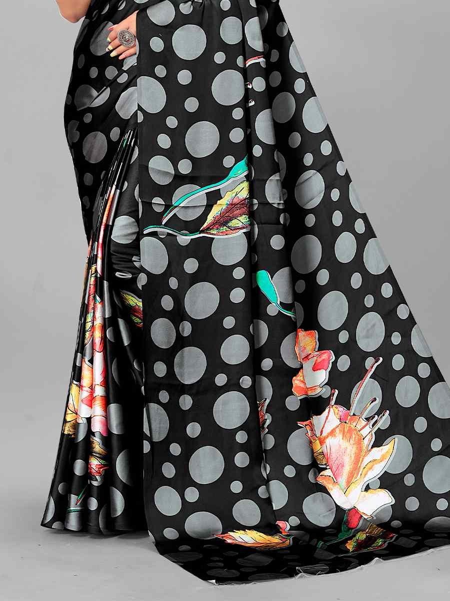 Maroon Silk Satin Printed Festival Casual Contemporary Saree