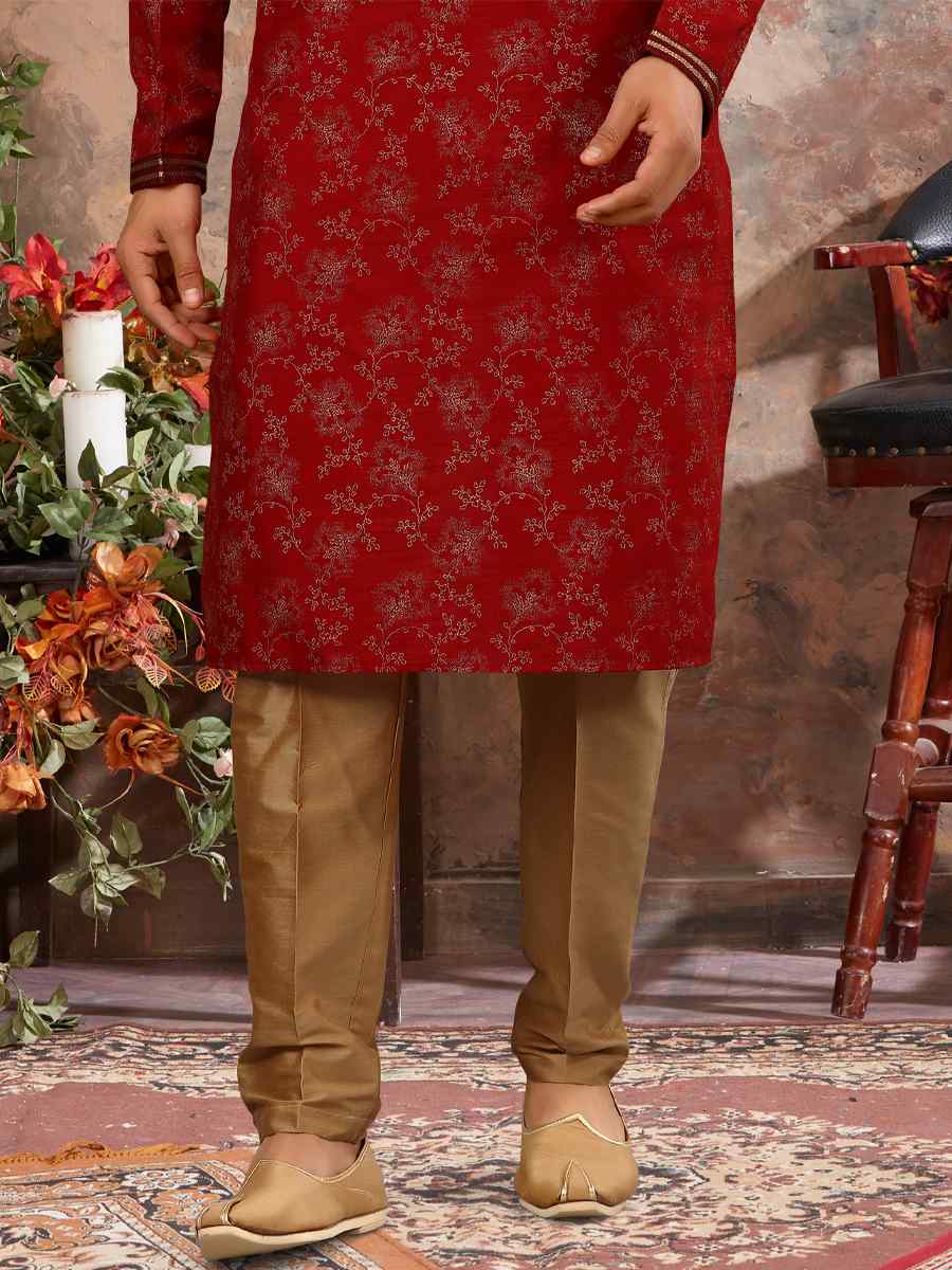 Maroon Silk Woven Festival Party Kurta