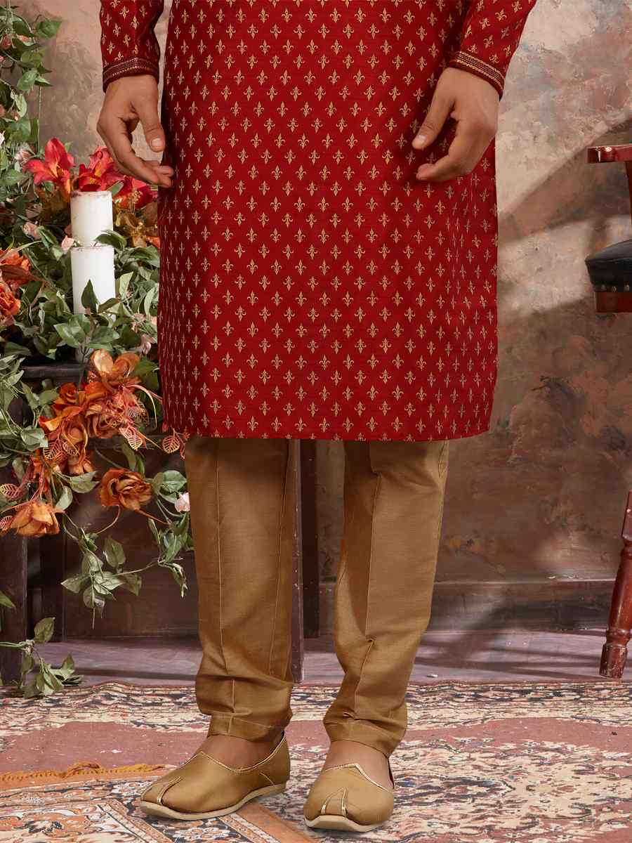 Maroon Silk Woven Festival Party Kurta