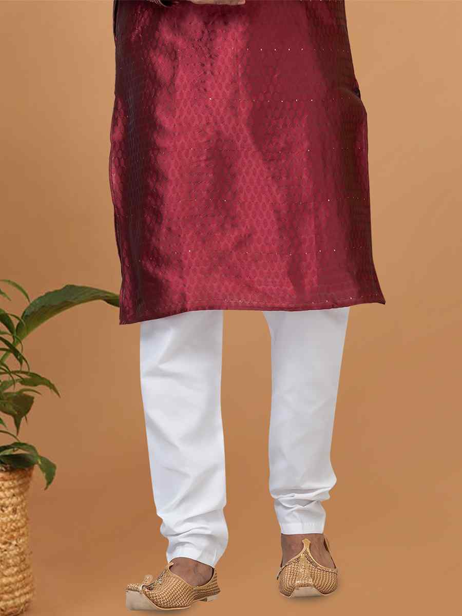 Maroon Silk Woven Festival Wedding Sherwani
