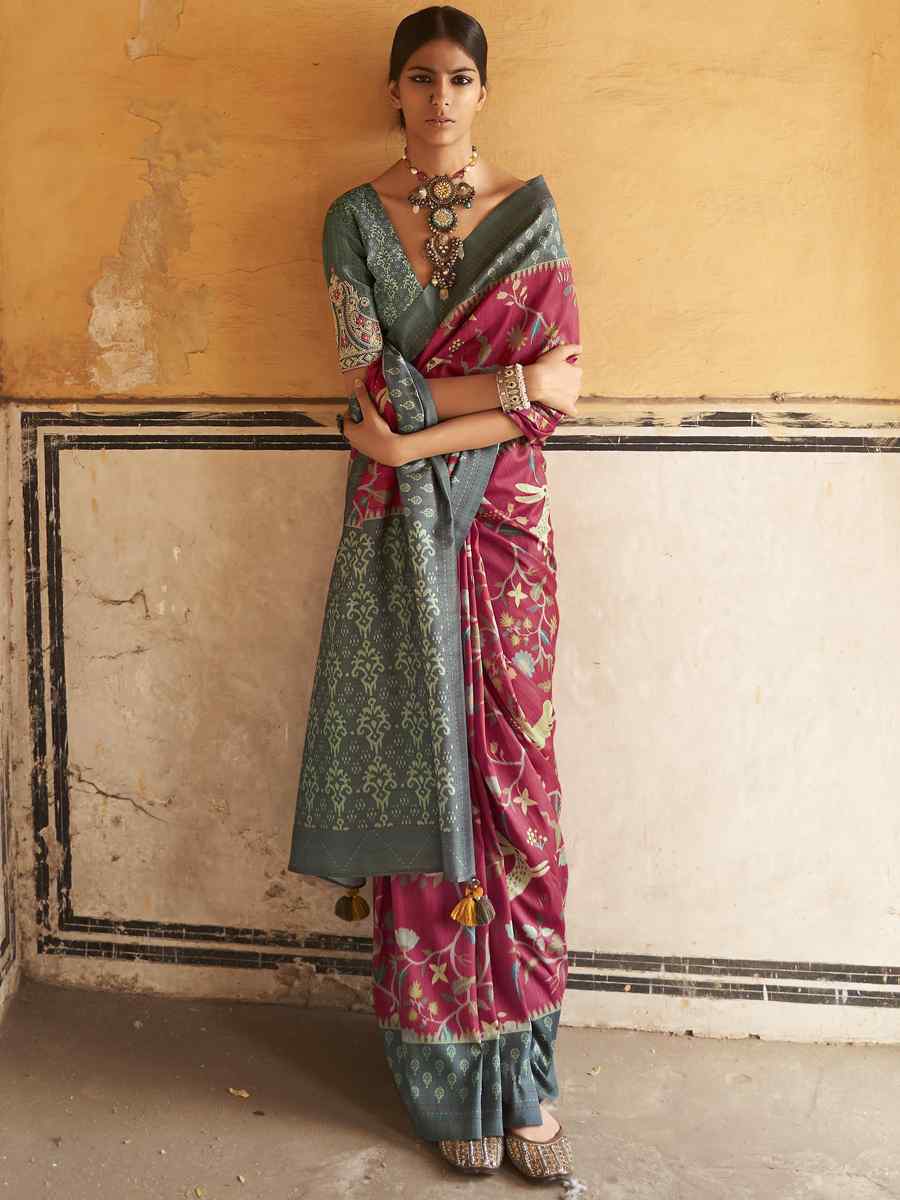 Maroon Smooth Silk Printed Casual Festival Contemporary Saree