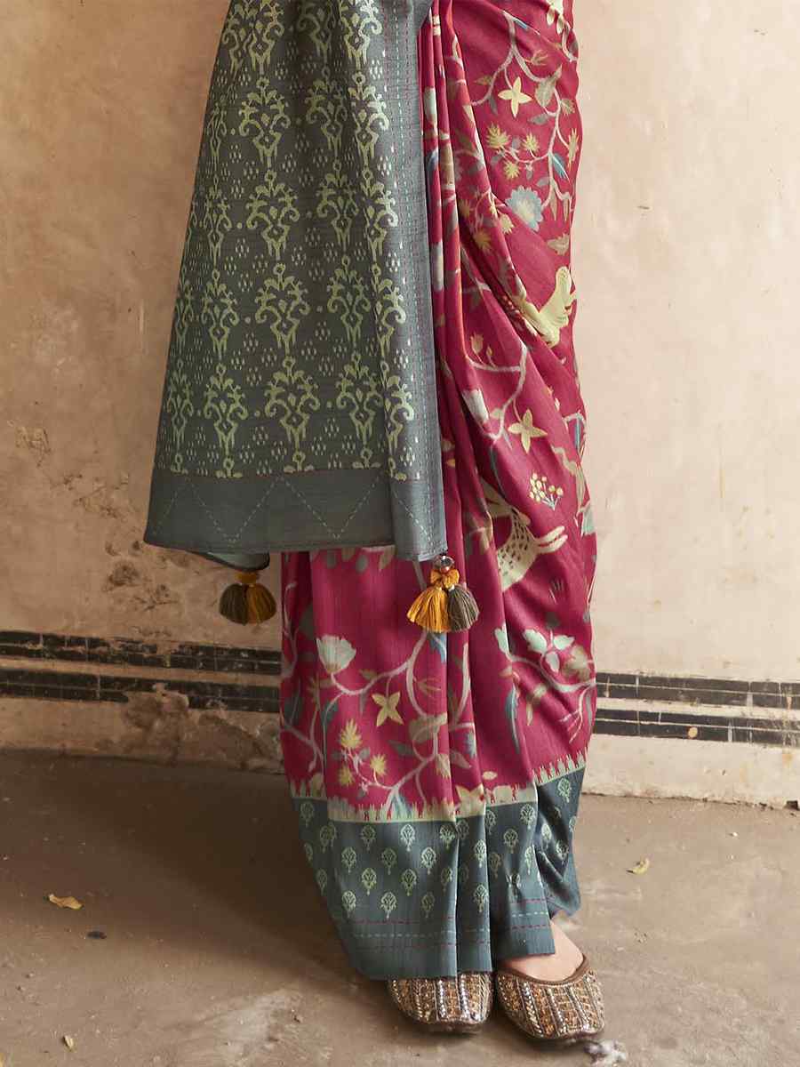 Maroon Smooth Silk Printed Casual Festival Contemporary Saree