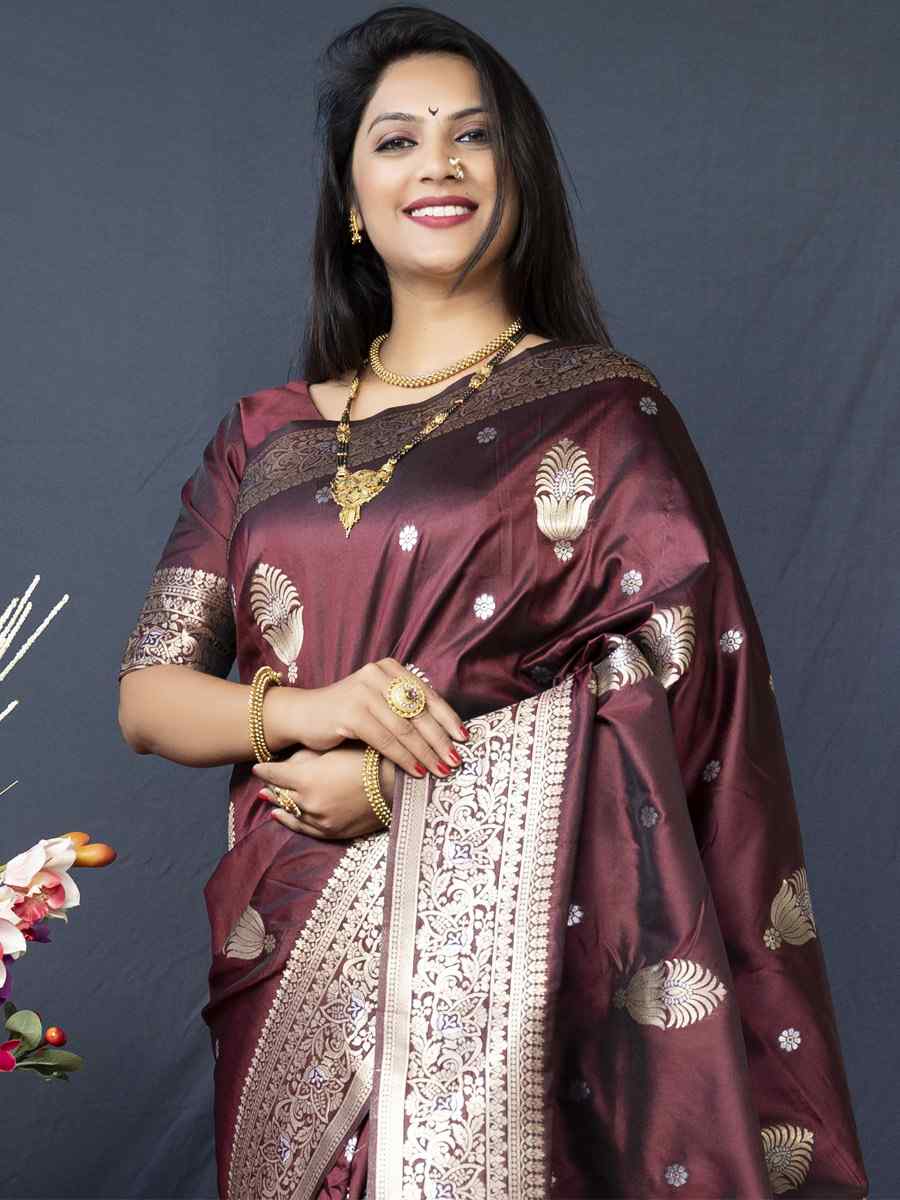 Maroon Soft Banarasi Silk Handwoven Wedding Festival Heavy Border Saree
