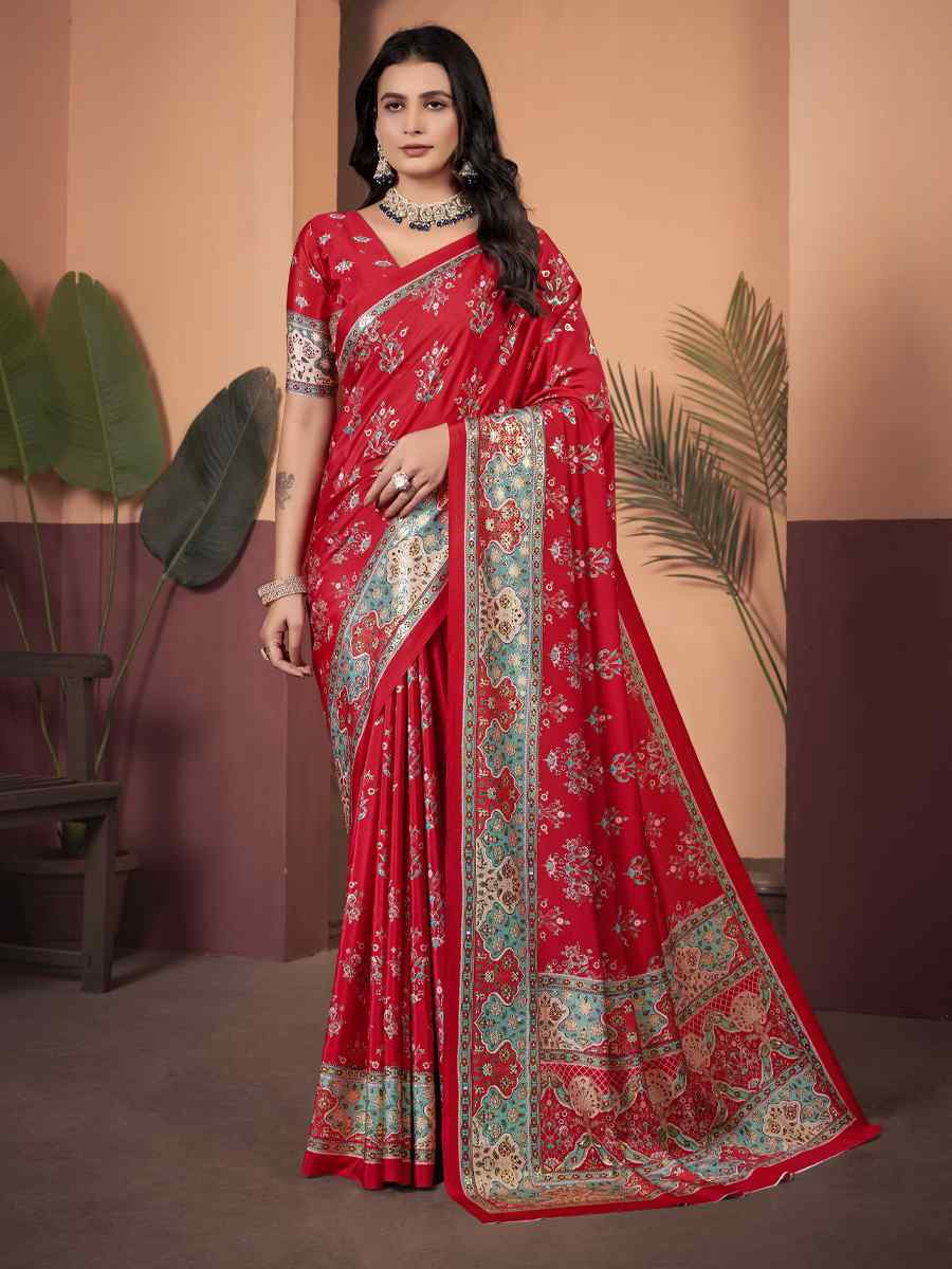 Maroon Soft Crepe Silk Printed Festival Wedding Heavy Border Saree