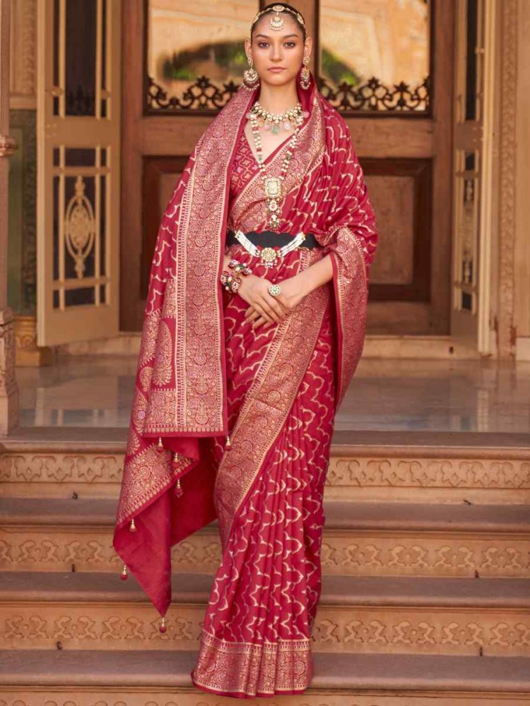 Maroon Soft Silk Handwoven Wedding Festival Heavy Border Saree