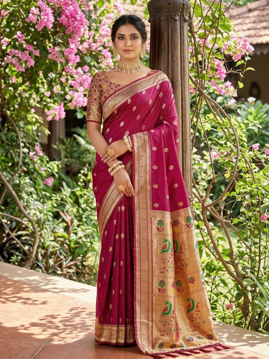 Maroon Soft Silk Handwoven Wedding Reception Party Festival Casual Heavy Border Sarees