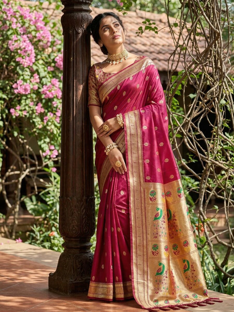 Maroon Soft Silk Handwoven Wedding Reception Party Festival Casual Heavy Border Sarees