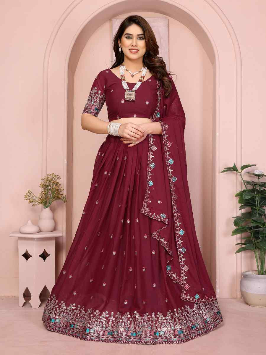 Maroon Star Georgette Embroidered Festival Wedding Party Reception Heavy Border Lehenga Choli