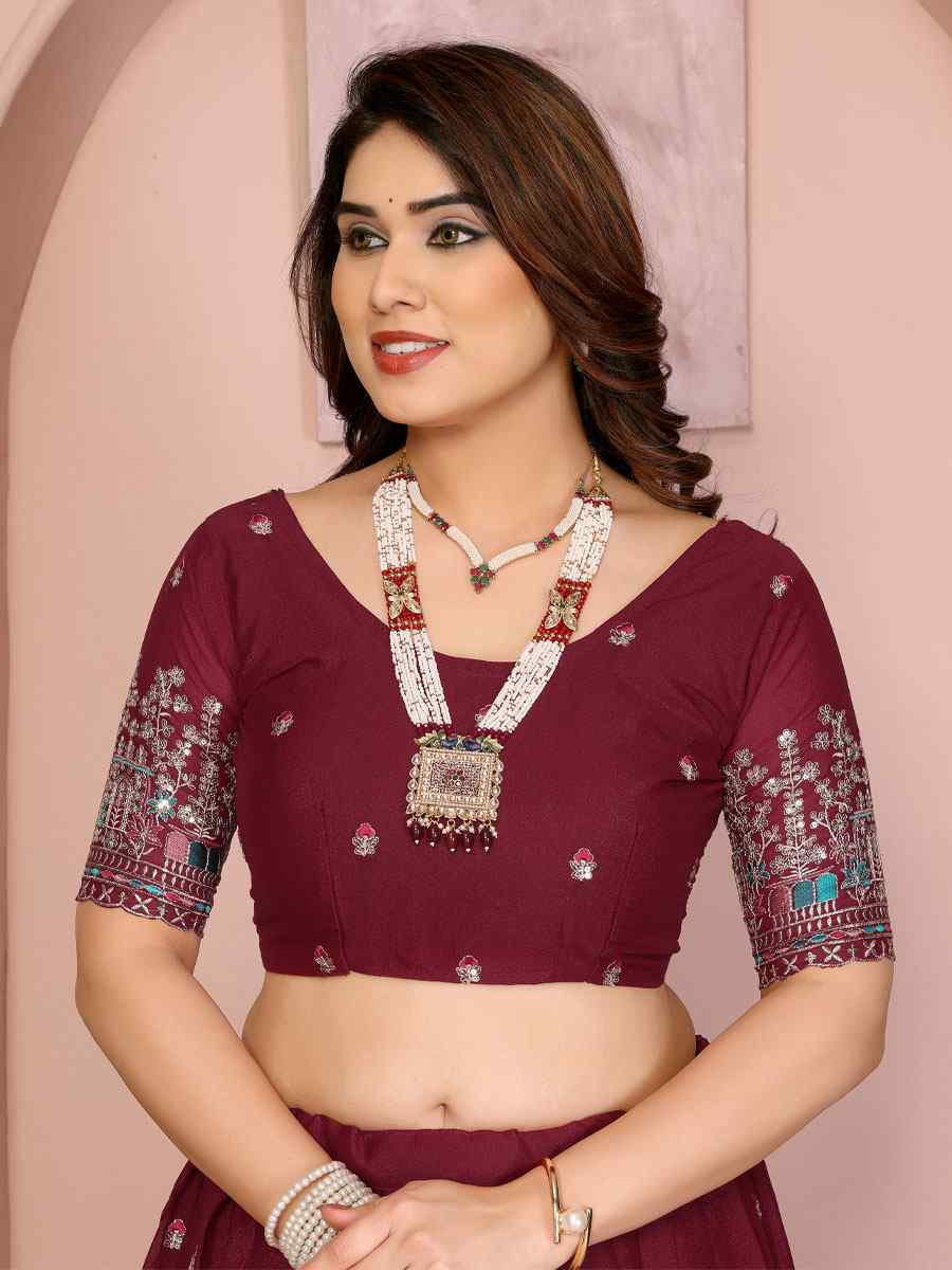 Maroon Star Georgette Embroidered Festival Wedding Party Reception Heavy Border Lehenga Choli